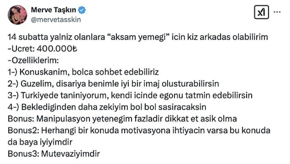 Merve Taşkın olay paylaşımı